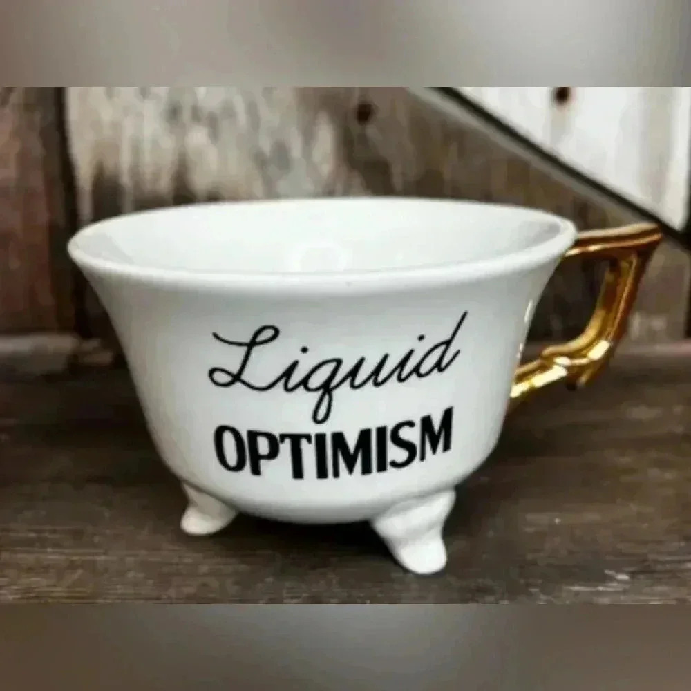 Farmhouse Stoneware White Round Footed Teacup with Gold Electroplating 6…